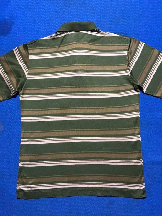 Unisex Green Striped Polo Shirt - Picture 3 of 3
